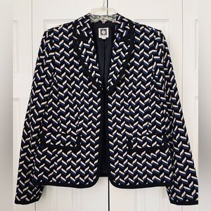 Anne Klein Black Blue Tan Print Jacket